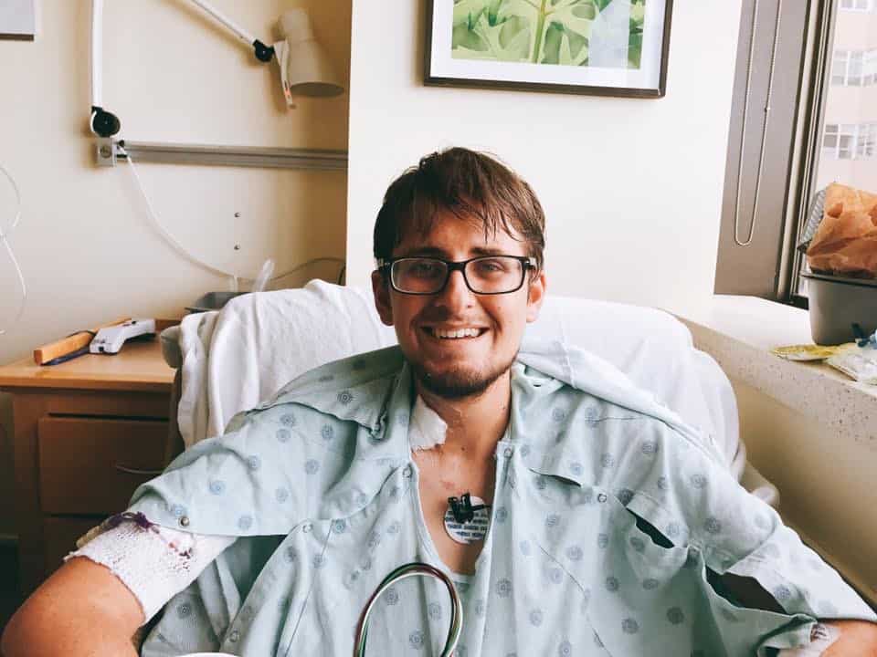 Brad, after lung surgery, with hearing loss due to antibiotics