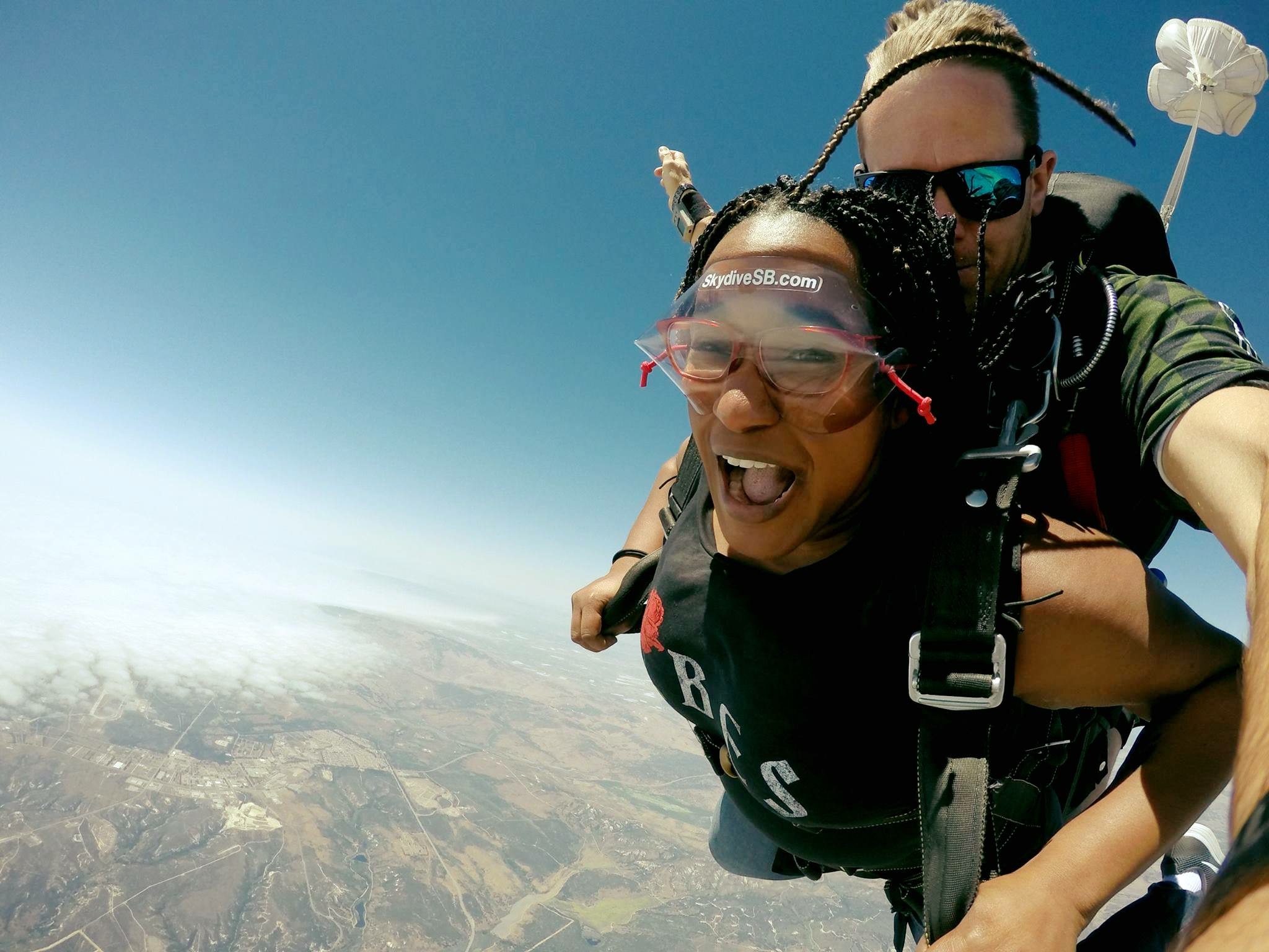 Heather, living with single-sided deafness, skydiving