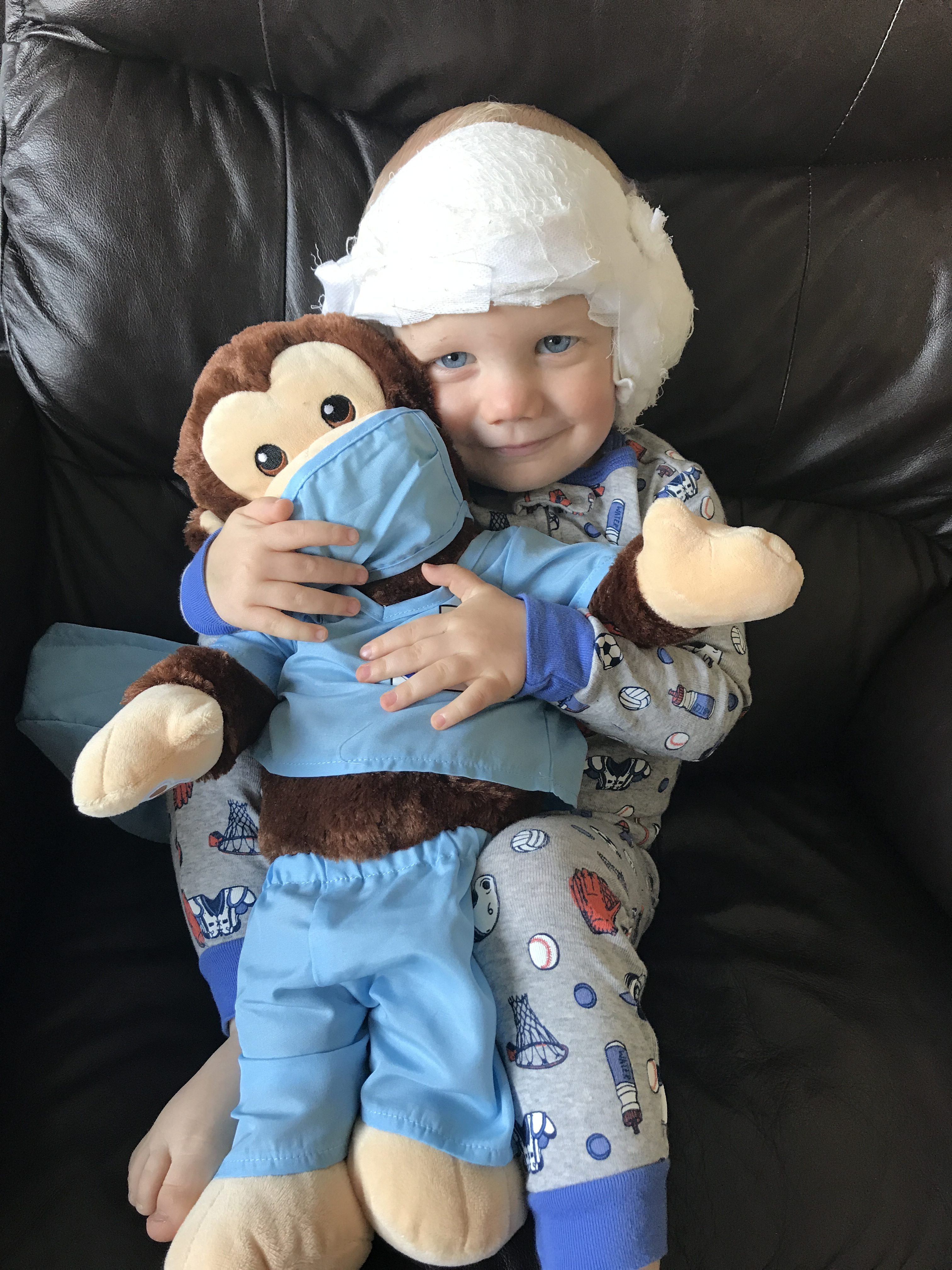 Noah after cochlear implant surgery, prior to his cochlear implant activation day