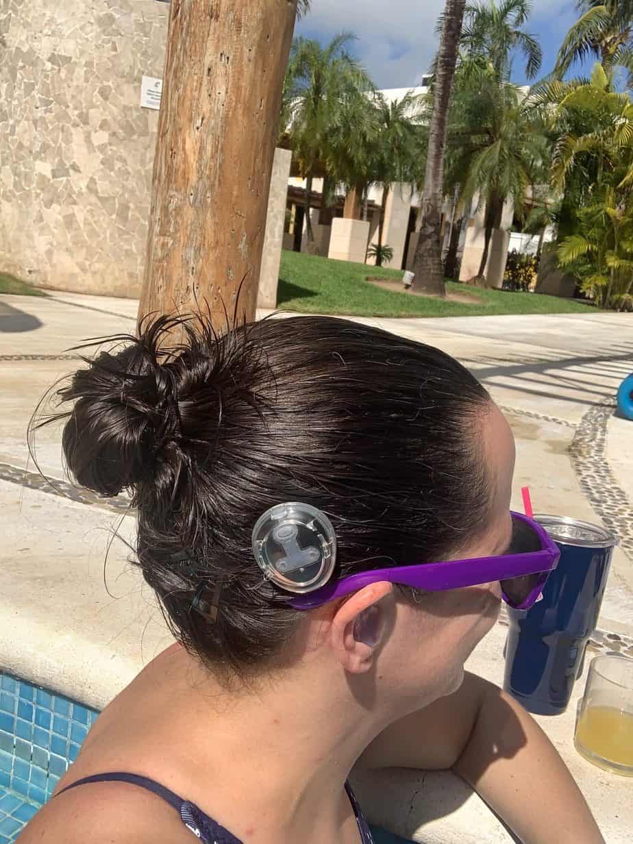 Heidi with her Cochlear Osia Sound Processor and Aqua+ Kit