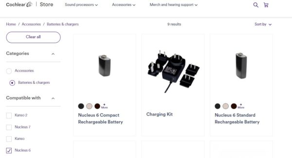 Cochlear Store Nucleus 6 battery and charging kit.