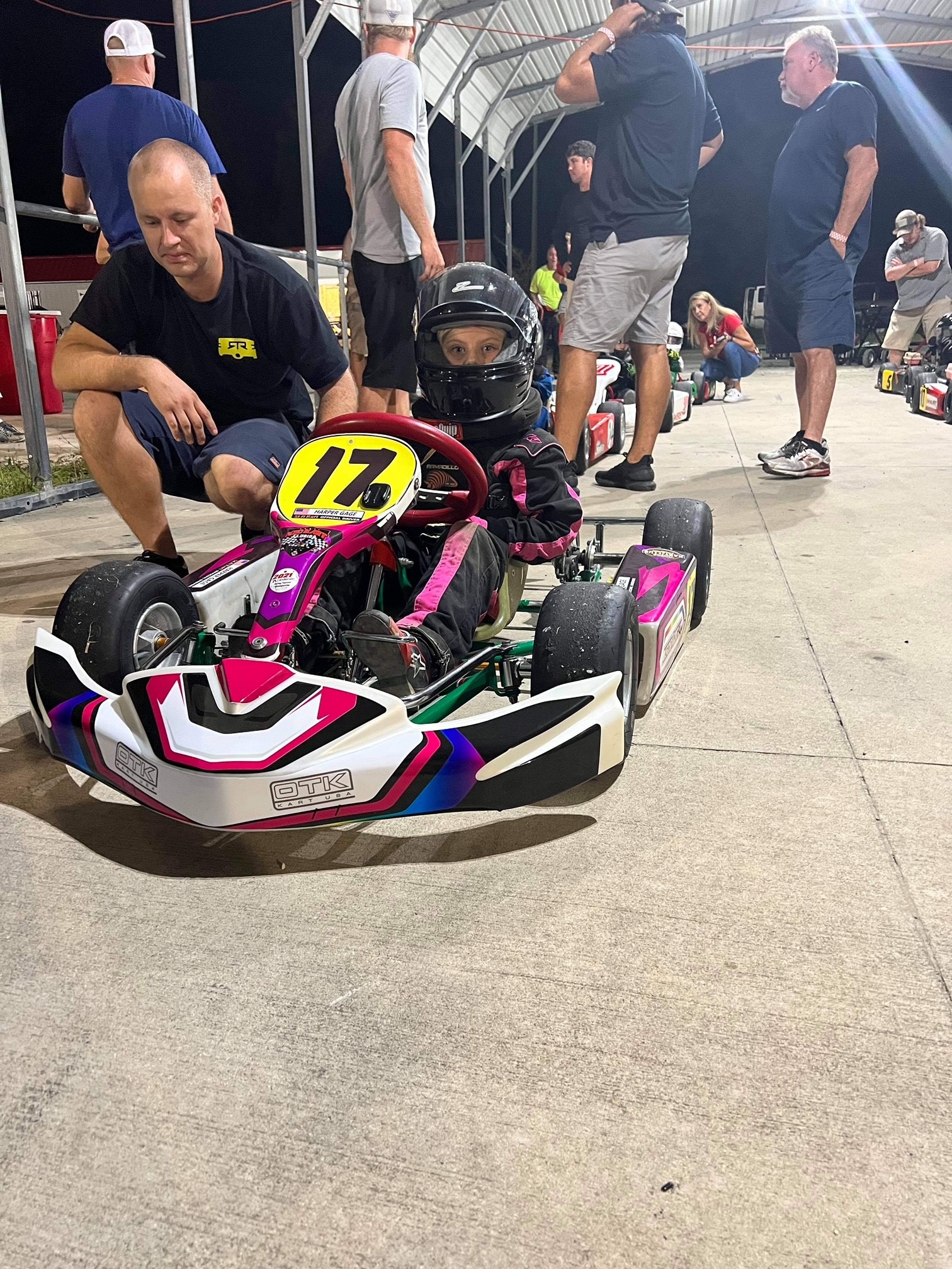 Harper, who hears with Baha 5 Sound Processors, before a go-kart race