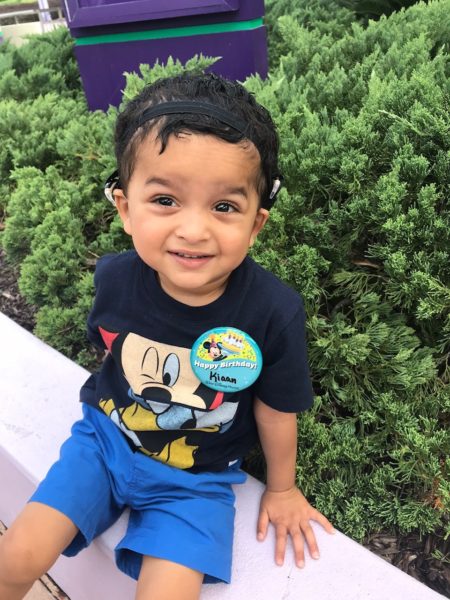 Kiaan, an infant with sensorineural hearing loss at Disney
