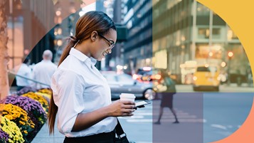 Woman using mobile phone identifying sounds with background noise