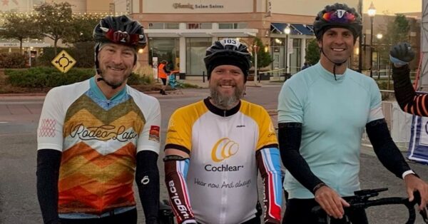 Barry and Greg with fellow Cochlear colleague, Scott out cycling, talks about his watching experience with the Cochlear TV Streamer