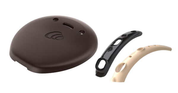 Pictured, the Cochlear Nucleus Kanso 2 Sound Processor brown microphone cover, the Nucleus 7 Sound Processor microphone Cover in black and the Nucleus 8 Sound Processor microphone cover in the color sand; Cochlear sound processor troubleshooting tip.