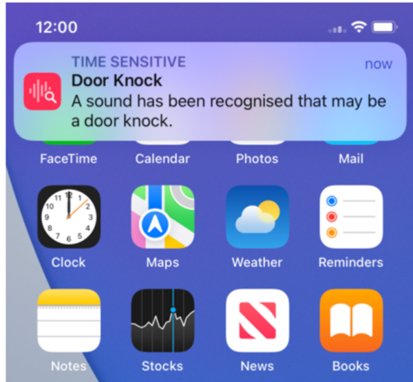 Mobile phone screen showing a door knock alert; mobile apps boost listening skills