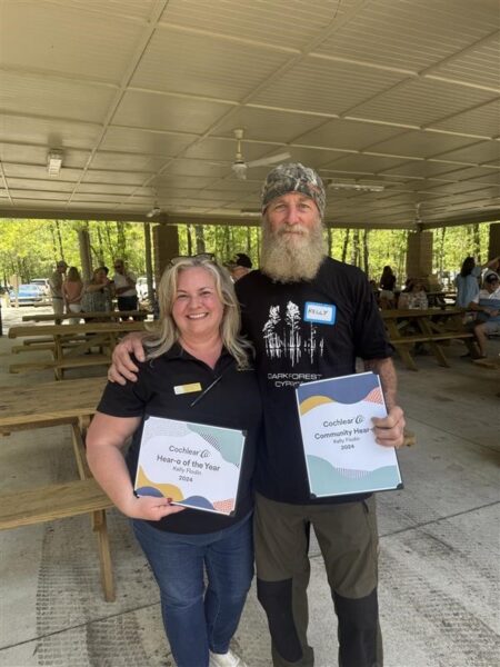 2024 Hear-o of the year Kelly, standing with his local Engagement Manager, Genevieve