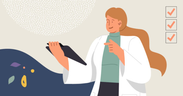 Cartoon image of a clinician holding a clipboard; planning early for a Cochlear sound processor upgrade