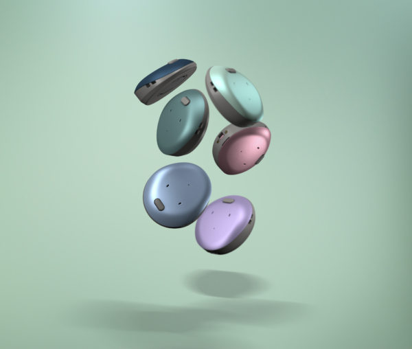 Pictured are 6 new Osia 3 Sound Processors floating in a cluster, with 6 new colored covers on each of them including: blue, dark green, mint, light purple, pink and light blue.